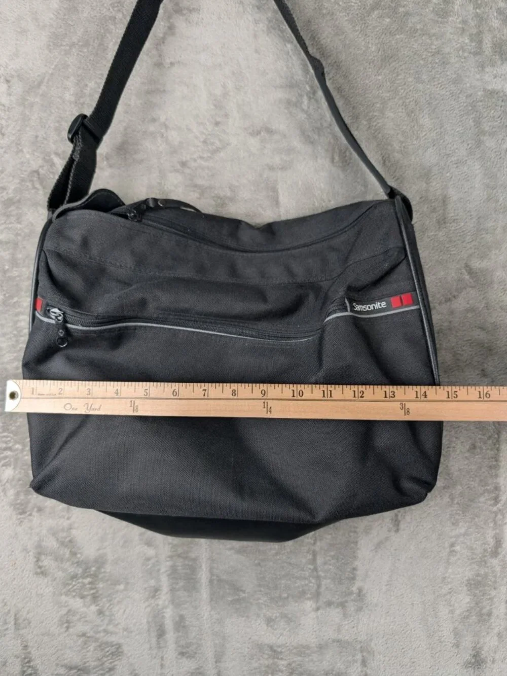 Vintage Samsonite Messenger Bag Black Canvas Fabric Oyster GLS With Long Strap